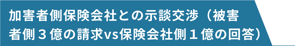 加害者側保険会社との示談交渉（被害者側３億の請求vs保険会社側１億の回答）